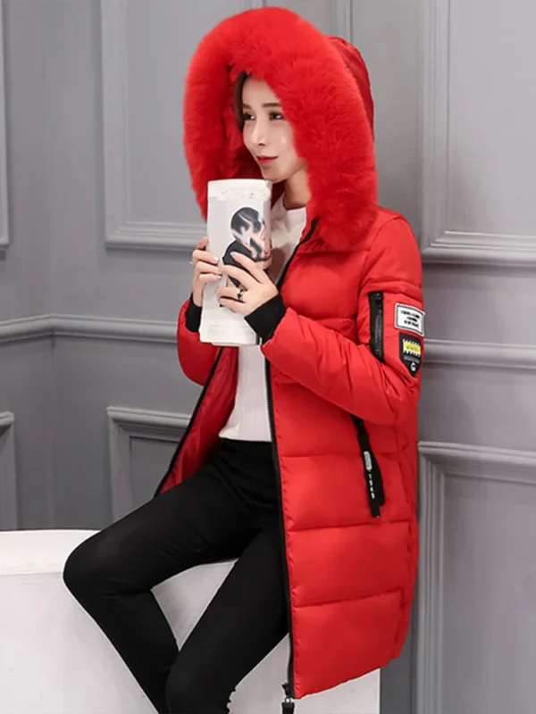 winter warm fur collar hooded women parka fashion comfortable zipper pockets design long jacket elegant slim thick female coats winter warm fur collar hooded women parka fashion comfortable zipper pockets design long jacket elegant slim thick female coats