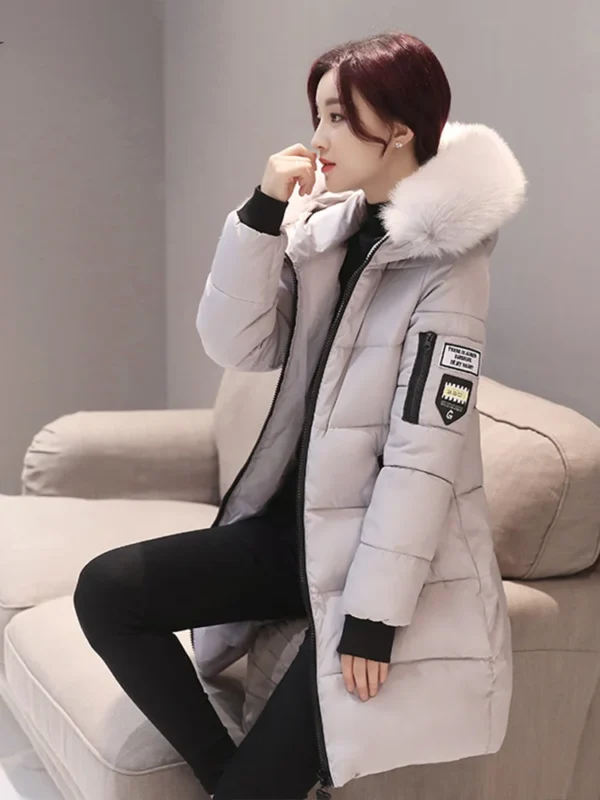 winter warm fur collar hooded women parka fashion comfortable zipper pockets design long jacket elegant slim thick female coats winter warm fur collar hooded women parka fashion comfortable zipper pockets design long jacket elegant slim thick female coats