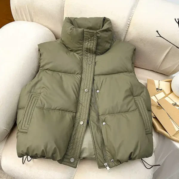 itoolin women casual solid warm sleeveless vest coat mock neck pu thicken jacket button up loose women down jacket autumn winter