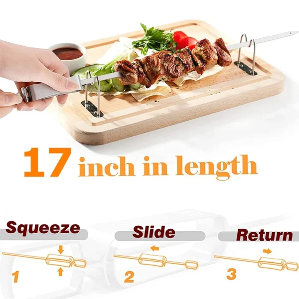 lmetjma 17inch kabob skewers for grilling stainless steel flat bbq skewers with quick release metal sliding handle jt45 lmetjma 17inch kabob skewers for grilling stainless steel flat bbq skewers with quick release metal sliding handle jt45