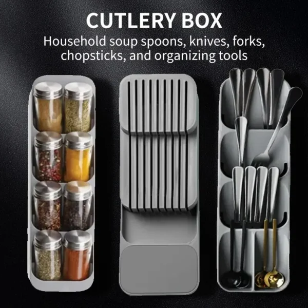 kitchen drawer cutlery storage tray knife holder spoon forks tableware organizer container for spice bottles knives block rack kitchen drawer cutlery storage tray knife holder spoon forks tableware organizer container for spice bottles knives block rack