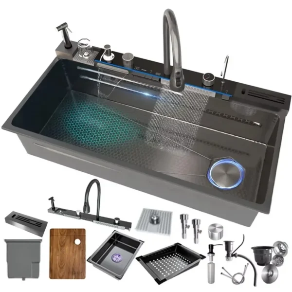 newly designed stainless steel kitchen sink with cup washer, black nano stainless steel smart kitchen sink newly designed stainless steel kitchen sink with cup washer, black nano stainless steel smart kitchen sink