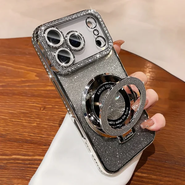 luxury plating diamond glitter holder stand phone case for iphone17 16 15 14 13 12 pro max for magsafe lens protector back cover luxury plating diamond glitter holder stand phone case for iphone17 16 15 14 13 12 pro max for magsafe lens protector back cover