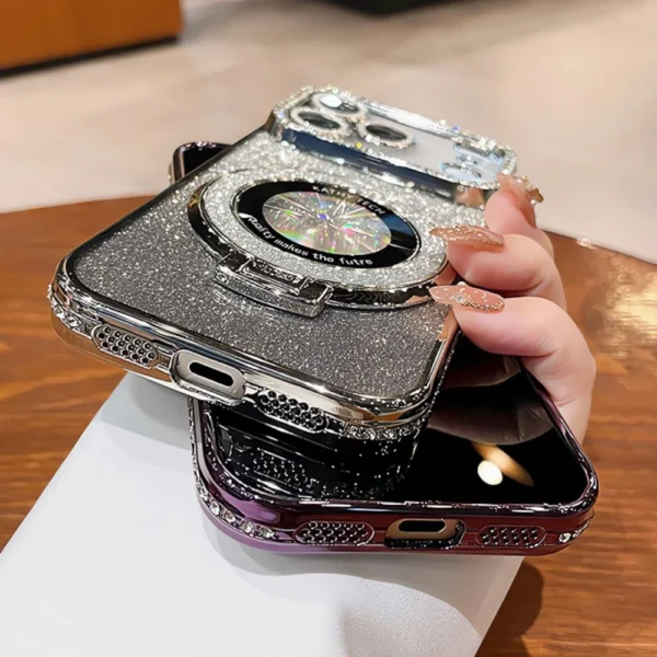luxury plating diamond glitter holder stand phone case for iphone17 16 15 14 13 12 pro max for magsafe lens protector back cover luxury plating diamond glitter holder stand phone case for iphone17 16 15 14 13 12 pro max for magsafe lens protector back cover