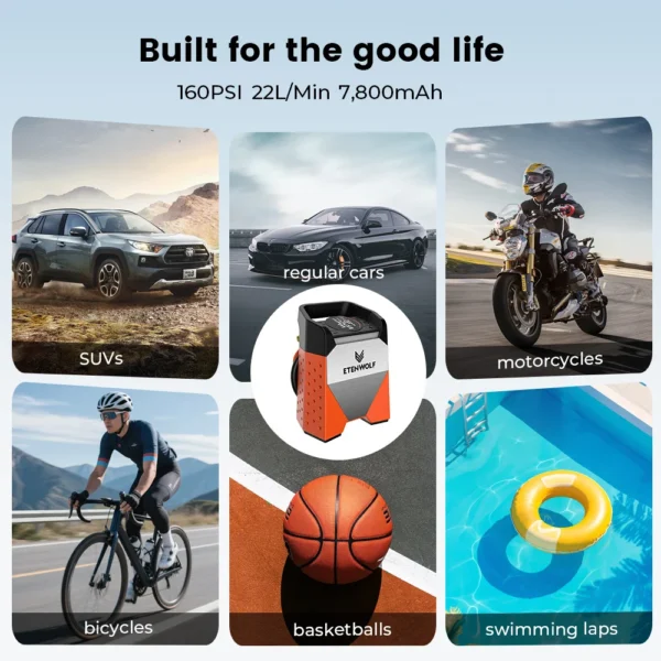 etenwolf zephyr s3c portable air compressor 100% duty cycle car tire inflator 7800mah for cars, motorcycles, bicycles balls etenwolf zephyr s3c portable air compressor 100% duty cycle car tire inflator 7800mah for cars, motorcycles, bicycles balls