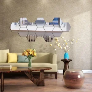 Left Sidebar 6/12pcs 3d hexagon acrylic mirror wall stickers self adhesive diy decor for living room, bedroom, bathroom & tv background