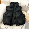itoolin women casual solid warm sleeveless vest coat mock neck pu thicken jacket button up loose women down jacket autumn winter