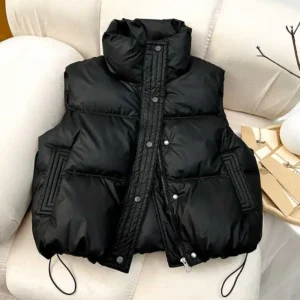 itoolin women casual solid warm sleeveless vest coat mock neck pu thicken jacket button up loose women down jacket autumn winter