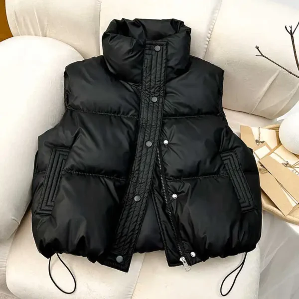 itoolin women casual solid warm sleeveless vest coat mock neck pu thicken jacket button up loose women down jacket autumn winter