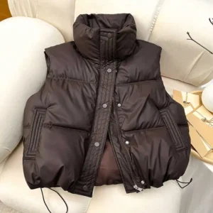 itoolin women casual solid warm sleeveless vest coat mock neck pu thicken jacket button up loose women down jacket autumn winter itoolin women casual solid warm sleeveless vest coat mock neck pu thicken jacket button up loose women down jacket autumn winter