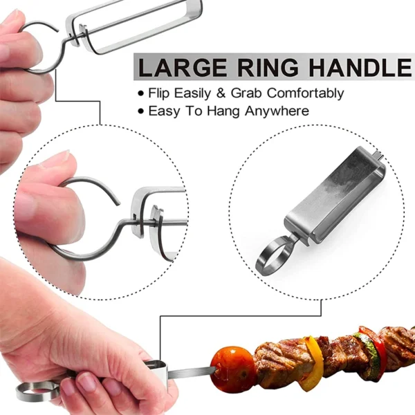 lmetjma 17inch kabob skewers for grilling stainless steel flat bbq skewers with quick release metal sliding handle jt45 lmetjma 17inch kabob skewers for grilling stainless steel flat bbq skewers with quick release metal sliding handle jt45