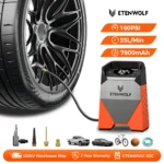 etenwolf zephyr s3c portable air compressor 100% duty cycle car tire inflator 7800mah for cars, motorcycles, bicycles balls