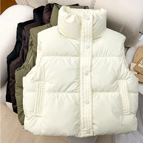 itoolin women casual solid warm sleeveless vest coat mock neck pu thicken jacket button up loose women down jacket autumn winter