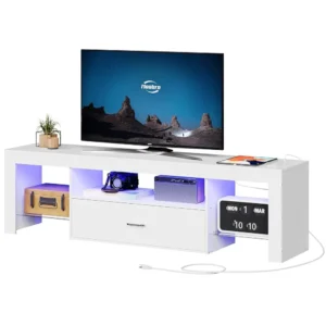 led tv stand with power outlets to 65 h tv, gaming entertainment center with glass shelves and large drawer, modern media tv led tv stand with power outlets to 65 h tv, gaming entertainment center with glass shelves and large drawer, modern media tv