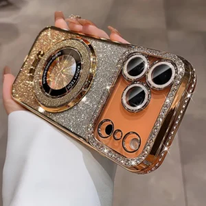 glitter magsafe bracket case for iphone 17 16 15 11 12 14 13 pro max plating soft bling diamond luxury cover for iphone 17 air