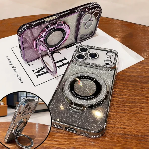 luxury plating diamond glitter holder stand phone case for iphone17 16 15 14 13 12 pro max for magsafe lens protector back cover luxury plating diamond glitter holder stand phone case for iphone17 16 15 14 13 12 pro max for magsafe lens protector back cover