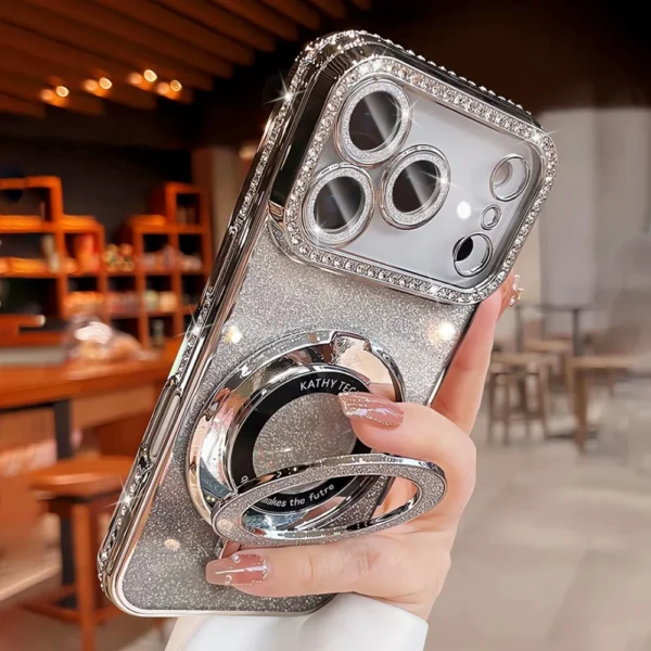 luxury plating diamond glitter holder stand phone case for iphone17 16 15 14 13 12 pro max for magsafe lens protector back cover luxury plating diamond glitter holder stand phone case for iphone17 16 15 14 13 12 pro max for magsafe lens protector back cover