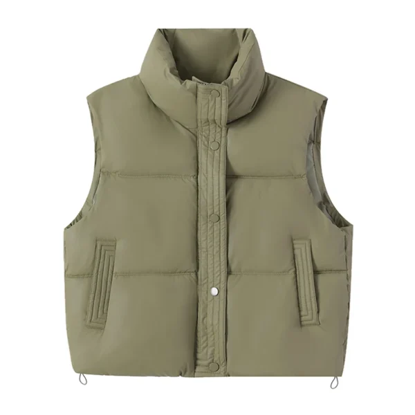 itoolin women casual solid warm sleeveless vest coat mock neck pu thicken jacket button up loose women down jacket autumn winter