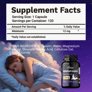 melatonin 12mg relieves anxiety and stress, helps with deep sleep, helps reduce insomnia and trouble falling asleep, non gmo
