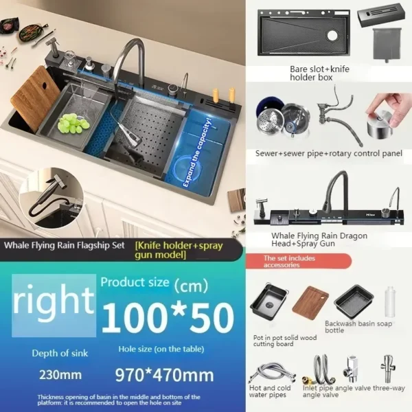 newly designed stainless steel kitchen sink with cup washer, black nano stainless steel smart kitchen sink newly designed stainless steel kitchen sink with cup washer, black nano stainless steel smart kitchen sink