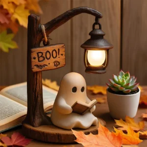 Left Sidebar ghost reading lantern cute ghost reading lamp 3d resin halloween ghost night light for indoor decorations living room bedroom