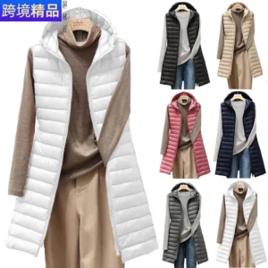 ladies medium and long style pure color hooded light down cotton vest jacket autumn and winter slim sleeveless women parkas vest ladies medium and long style pure color hooded light down cotton vest jacket autumn and winter slim sleeveless women parkas vest