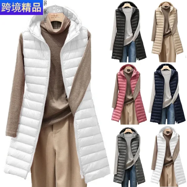 ladies medium and long style pure color hooded light down cotton vest jacket autumn and winter slim sleeveless women parkas vest ladies medium and long style pure color hooded light down cotton vest jacket autumn and winter slim sleeveless women parkas vest