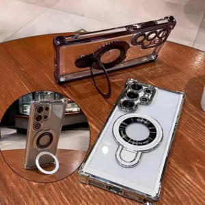 luxury transparent shockproof bracket phone case for samsung galaxy s25 edge s24 s23 fe a06 a16 a26 a36 a56 a55 silicone cover