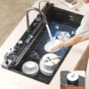stainless steel waterfall kitchen sink digital display faucet set embossed extra large single slot multiple types of sinks stainless steel waterfall kitchen sink digital display faucet set embossed extra large single slot multiple types of sinks