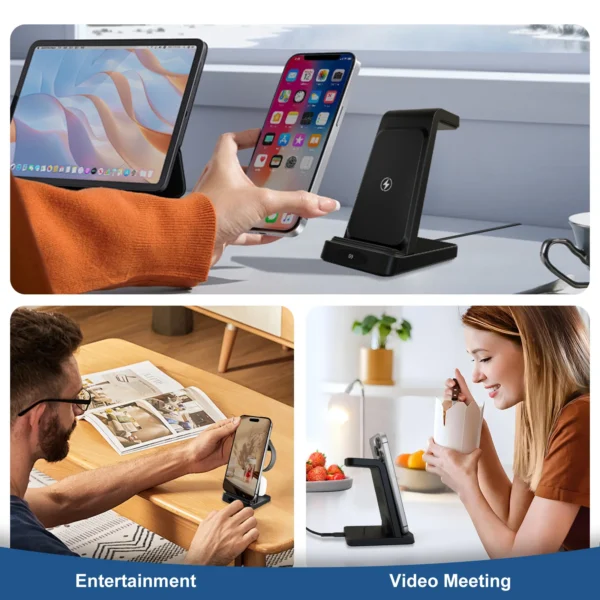 3 in 1 wireless charging station 18w travel fast charger magnetic wide compatibility foldable for iphone samsung airpods iwatch