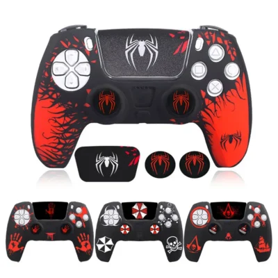 spider theme soft silicone protective case for ps5 game controller cover skin gamepad touchpad stickers thumb stick grip cap kit spider theme soft silicone protective case for ps5 game controller cover skin gamepad touchpad stickers thumb stick grip cap kit