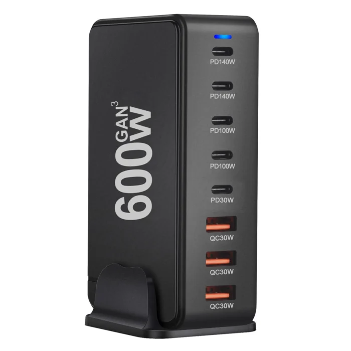 600w gan charger hub usb c 8 ports fast charging station adapter for all devices with 5 usb c + 3 usb a charger pd pps 140 w