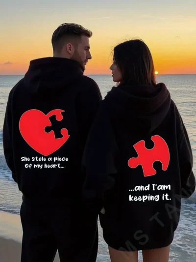 1pc [couple style] casual fashion he and her love pattern printed matching couple hoodie comfortable valentine's day pullover