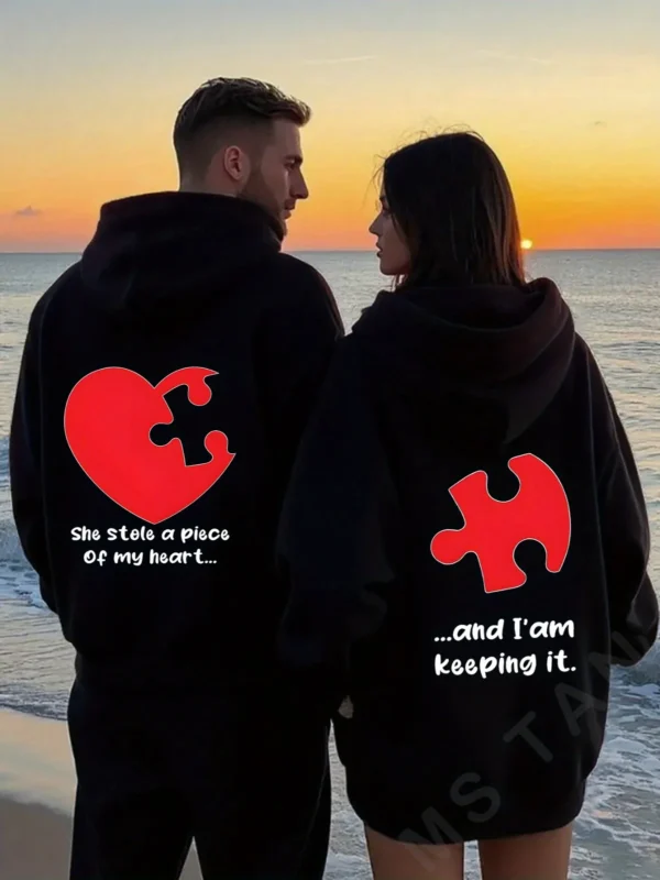 1pc [couple style] casual fashion he and her love pattern printed matching couple hoodie comfortable valentine's day pullover