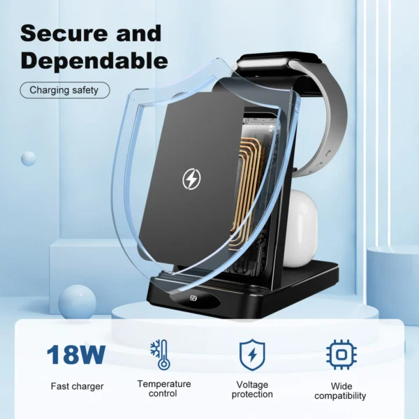 3 in 1 wireless charging station 18w travel fast charger magnetic wide compatibility foldable for iphone samsung airpods iwatch