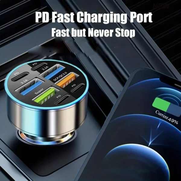 uyuxio 8 in 1 usb c car phone charger 4 usb a 4 pd super fast charge adapter for iphone ipad samsung oppo oneplus huawei vivo
