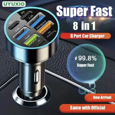 uyuxio 8 in 1 usb c car phone charger 4 usb a 4 pd super fast charge adapter for iphone ipad samsung oppo oneplus huawei vivo