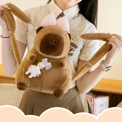 capybara plush backpack for kids cute cartoon animal fur backpack, school bag & shoulder bag for boys and girls