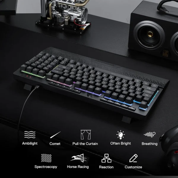 redragon k515 shiva rgb membrane gaming 98 keys mechanical detachable wrist rest smooth linear switch keyboard