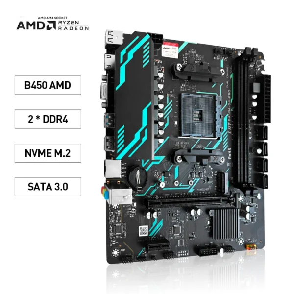 jieshuo b450 pro motherboard supports amd ryzen r5 5600x / 5600g / 5600 / 3600 processors dual channel ddr4 memory support (up t