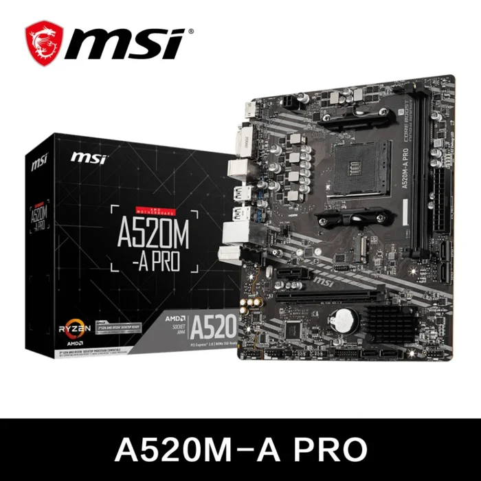 msi amd a520m a pro motherboard support ryzen cpu r3 r5 r7 5000 & 3000 series mainboard am4 m.2 nvme dual channel ddr4 full new