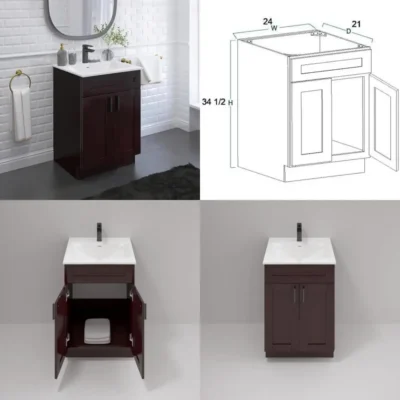 24" espresso finish bathroom vanity with shark sink base in 24", 30", and 36" widths