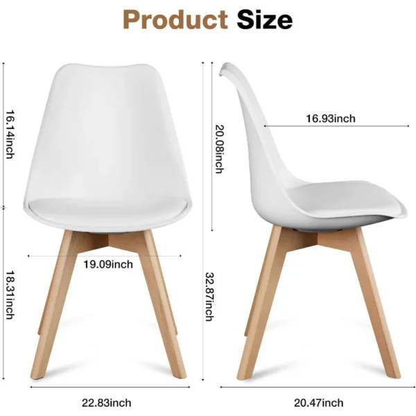 set of 4 mid century dining chairs, white pu leather and wood legs for kitchen