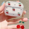 cute cherry decor clear glitter earphone case for airpods pro2, pro3, pro with cherry charm protective case for airpods 1/2 3 4