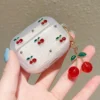 cute cherry decor clear glitter earphone case for airpods pro2, pro3, pro with cherry charm protective case for airpods 1/2 3 4