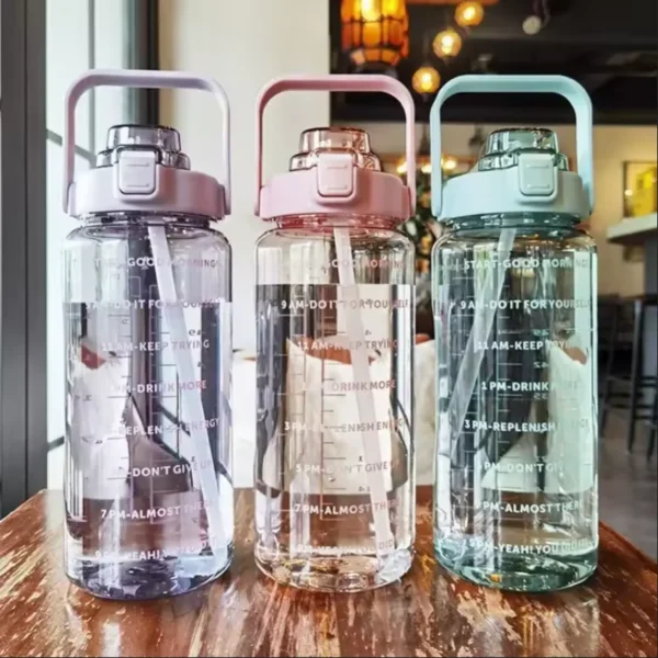 2 liters straw plastic water bottle large portable travel bottle sports fitness cup high value big fat cup adult universal