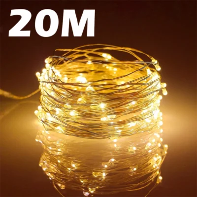 usb led fairy lights copper wire string 20m 200led holiday outdoor lamp garland for christmas tree wedding party decoration