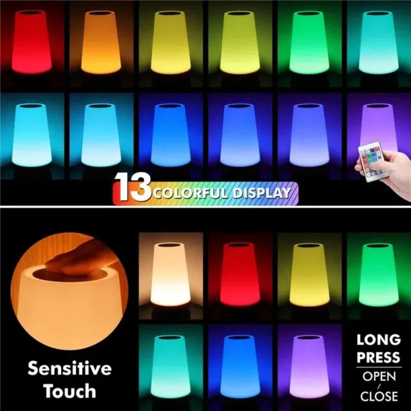 13 color changing night light remote control touch usb rechargeable rgb night lamp dimmable lamp portable table bedside lamp