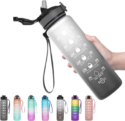 1l sports water bottle straw cup 1 litro with time maker leak proof bpa free frosted cup for outdoor sports drinking bottle