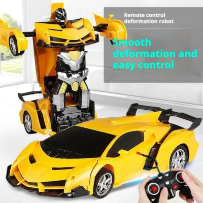 2 in 1 rc transforming robot car toy – mini remote control deformation vehicle with lights & sound, gift for boys kids 4 10